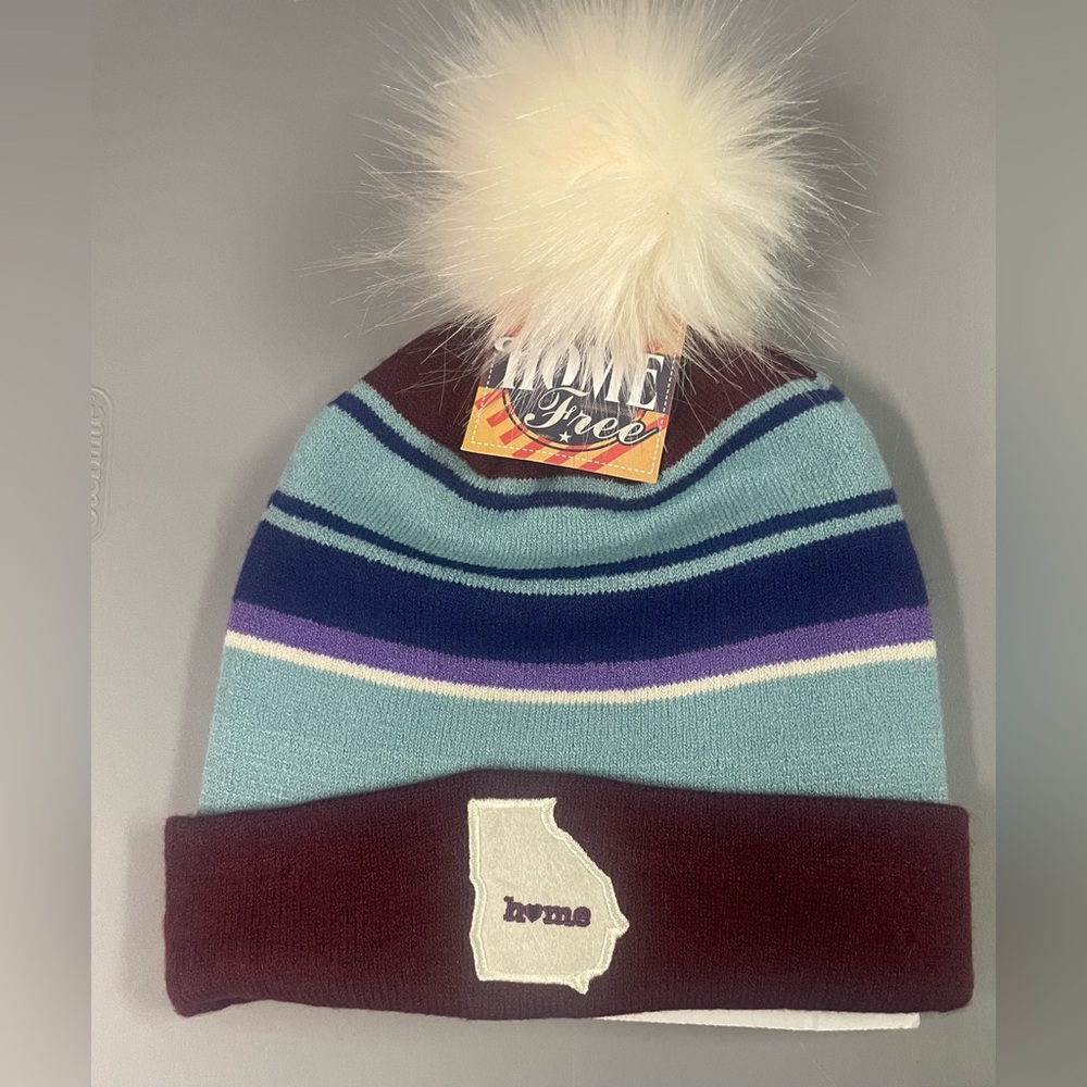 Home Free Arkansas Purple Striped Pom Beanie NWT - Picture 3 of 4